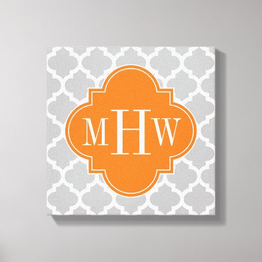 Gray White Moroccan #5 Pumpkin 3 Initiaal Monogram Canvas Afdruk (Voorkant)