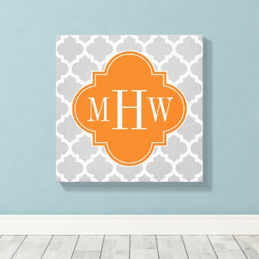Gray White Moroccan #5 Pumpkin 3 Initiaal Monogram Canvas Afdruk (Insitu (Houten vloer))
