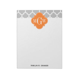 Gray White Moroccan #5 Pumpkin 3 Initiaal Monogram Notitieblok