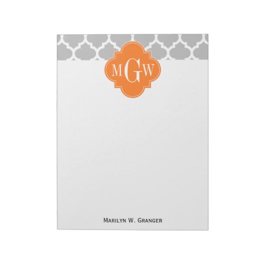 Gray White Moroccan #5 Pumpkin 3 Initiaal Monogram Notitieblok (Linkerzijde)
