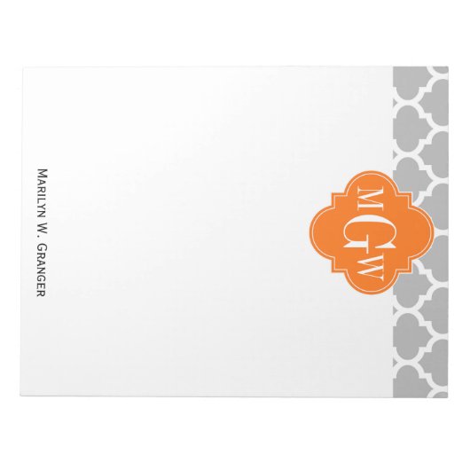 Gray White Moroccan #5 Pumpkin 3 Initiaal Monogram Notitieblok (Voorkant)