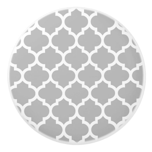 Gray White Moroccan Quatrefoil Pattern #5 Keramische Knop (Voorkant)