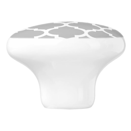 Gray White Moroccan Quatrefoil Pattern #5 Keramische Knop (Zijkant)