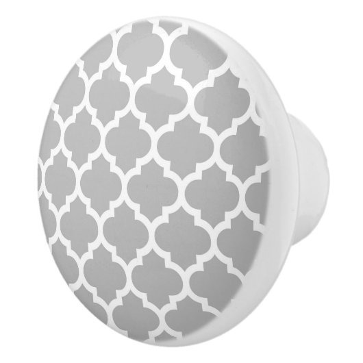 Gray White Moroccan Quatrefoil Pattern #5 Keramische Knop (Rechts)