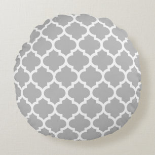 Gray White Moroccan Quatrefoil Pattern #5 Rond Kussen