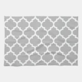 Gray White Moroccan Quatrefoil Pattern #5 Theedoek (Horizontaal)