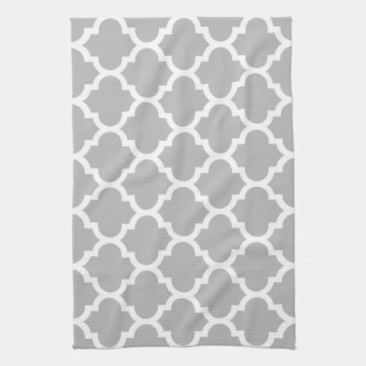 Gray White Moroccan Quatrefoil Pattern #5 Theedoek (Verticaal)