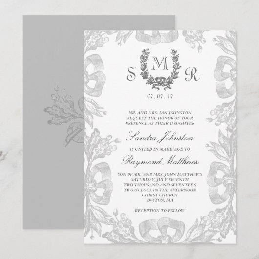 Gray White  Oak Laurel Wedding Uitnodiging (Voorkant / Achterkant)