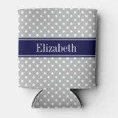 Gray White Polka Dots Navy Blue Name Monogram Blikjeskoeler (Voorkant)
