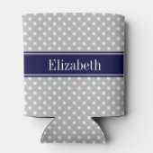 Gray White Polka Dots Navy Blue Name Monogram Blikjeskoeler (Achterkant)