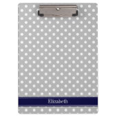 Gray White Polka Dots Navy Blue Name Monogram Klembord (Voorkant)