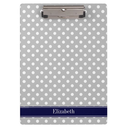 Gray White Polka Dots Navy Blue Name Monogram Klembord (Voorkant)