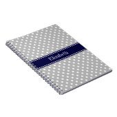 Gray White Polka Dots Navy Blue Name Monogram Notitieboek (Rechterzijde)