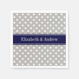 Gray White Polka Dots Navy Blue Name Monogram Servet