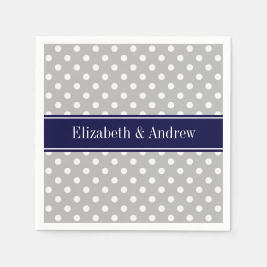 Gray White Polka Dots Navy Blue Name Monogram Servet (Voorkant)