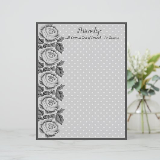 Gray & White Polka Dots Rozen Border (Staand voorkant)