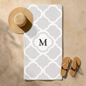 Gray White Quatrefoil Pattern Monogrammed Strandlaken