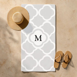 Gray White Quatrefoil Pattern Monogrammed Strandlaken