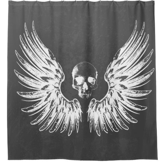 Gray & White Rock Angel Wings Skull Douchegordijn (Voorkant)