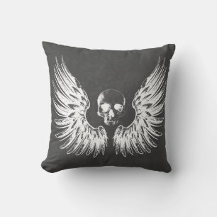 Gray & White Rock Angel Wings Skull Kussen