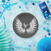 Gray & White Rock Angel Wings Skull Papieren Bordje (Feest)