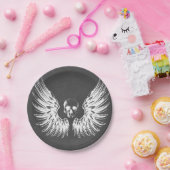 Gray & White Rock Angel Wings Skull Papieren Bordje (Feest)