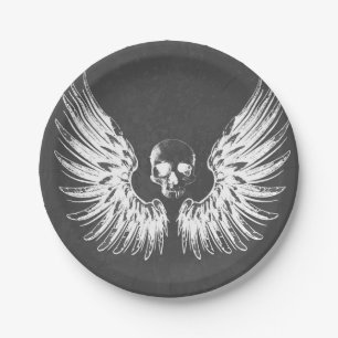 Gray & White Rock Angel Wings Skull Papieren Bordje