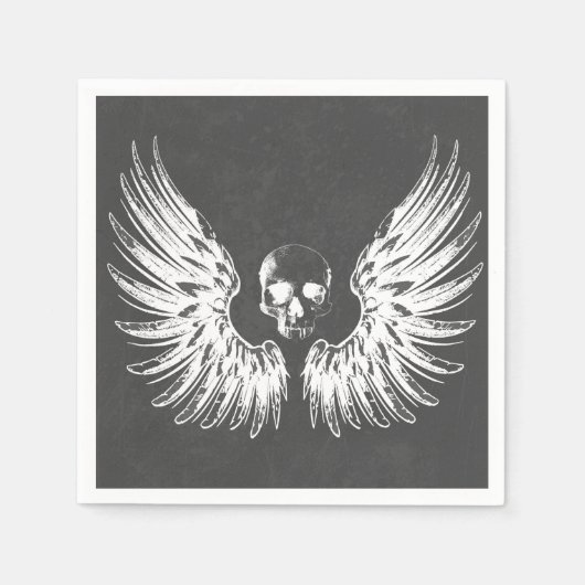 Gray & White Rock Angel Wings Skull Servet (Voorkant)