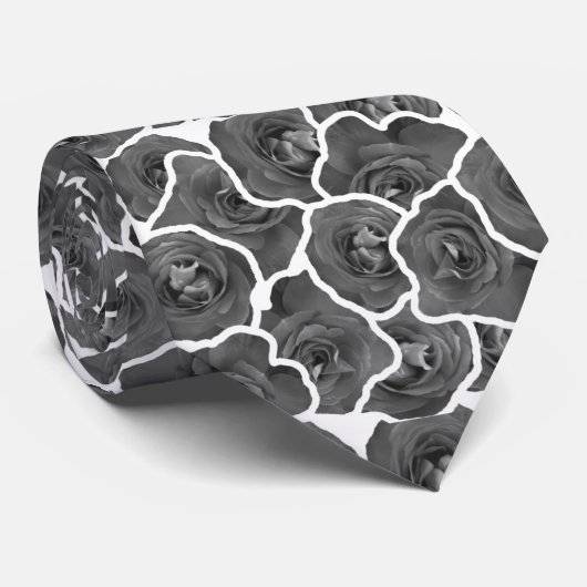 Gray White Roses Stylish Floral Pattern Stropdas (Opgerold)