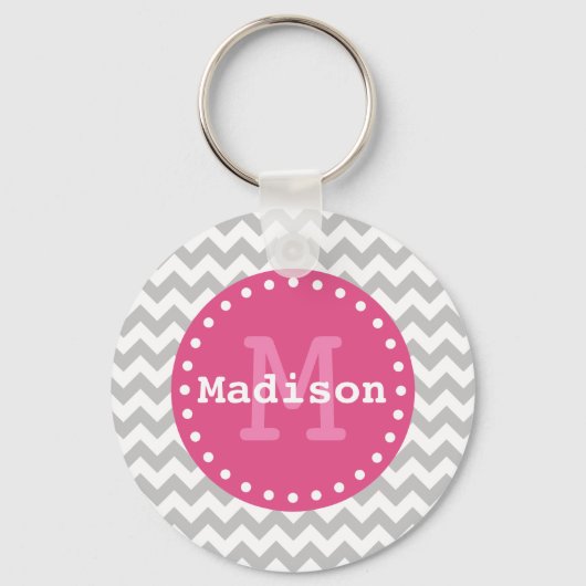 Gray White Roze Chevron Zigzag Monogram Sleutelhanger (Voorkant)