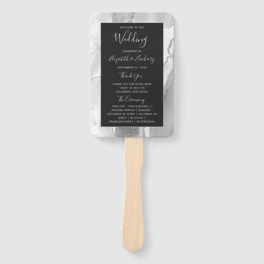 Gray White Silver Agate Dark Wedding Programme Handwaaier (Voorkant)