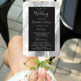 Gray White Silver Agate Dark Wedding Programme Handwaaier