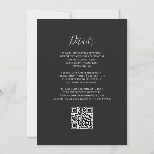 Gray White Silver Agate Slate QR Code Wedding Kaart (Achterkant)