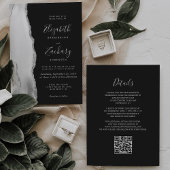 Gray White Silver Agate Slate QR Code Wedding Kaart