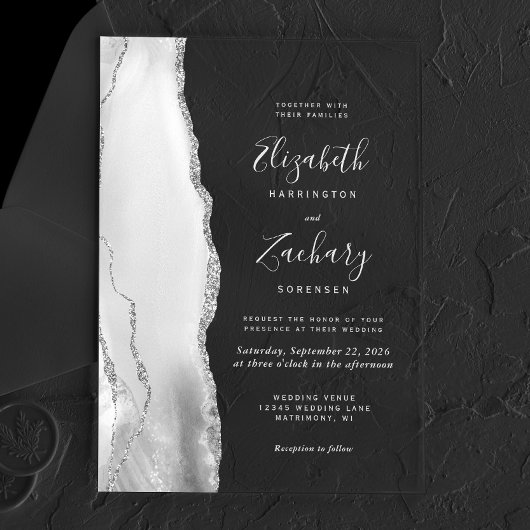 Gray White Silver Agate Wedding Acryl Uitnodigingen