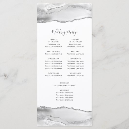 Gray White Silver Agate Wedding Programmakaart (Achterkant)