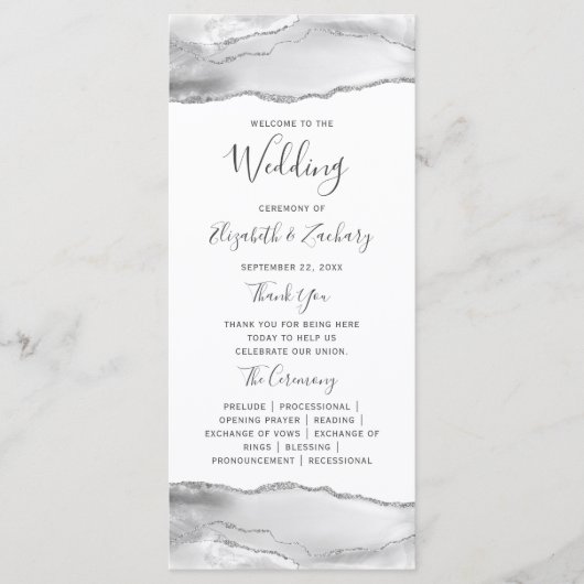 Gray White Silver Agate Wedding Programmakaart (Voorkant)