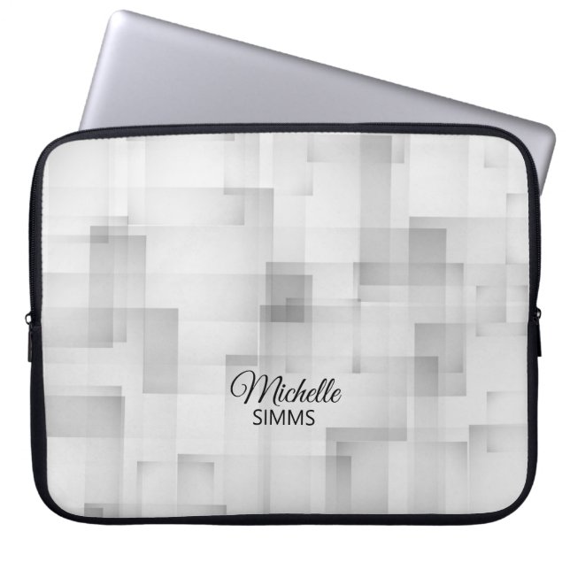 Gray-White Square Patroon en Aanpassing Laptop Sleeve (Voorkant)