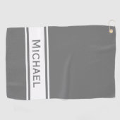 Gray White Stripe Modern Name Monogram Golfhanddoek (Horizontaal)
