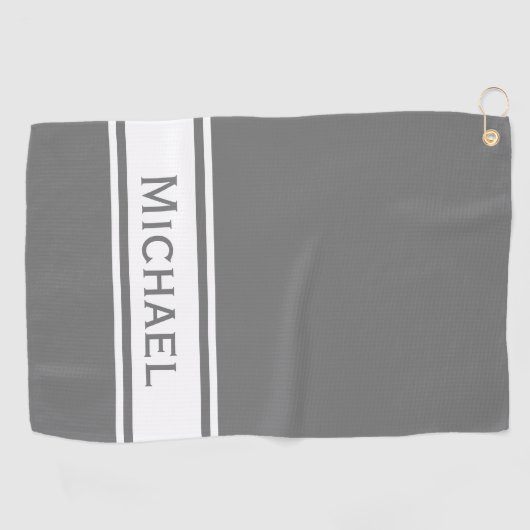 Gray White Stripe Modern Name Monogram Golfhanddoek (Horizontaal)
