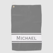 Gray White Stripe Modern Name Monogram Golfhanddoek (Voorkant)