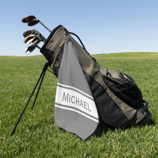 Gray White Stripe Modern Name Monogram Golfhanddoek (Groen)