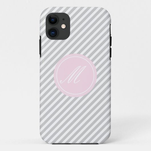 Gray & White Stripe Monogram iPhone 5 Hoesje (Achterkant)