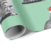 Gray White Striped Cat met een Santa Hat Cadeaupapier (Rol Hoek)