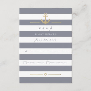 Gray White Striped Nautical Response RSVP-kaart RSVP Kaartje