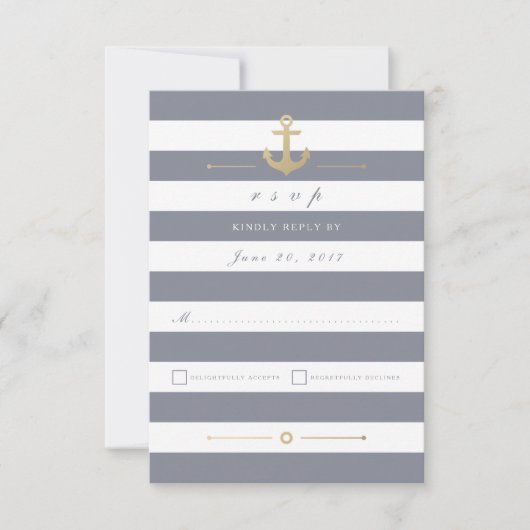 Gray White Striped Nautical Response RSVP-kaart RSVP Kaartje (Voorkant)