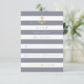 Gray White Striped Nautical Response RSVP-kaart RSVP Kaartje (Staand voorkant)