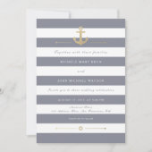 Gray White Striped Nautical Wedding Invitation Kaart (Voorkant)