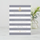 Gray White Striped Nautical Wedding Invitation Kaart (Staand voorkant)