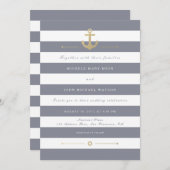 Gray White Striped Nautical Wedding Invitation Kaart (Voorkant / Achterkant)